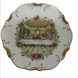 Last Supper Porcelain Vintage Decorative Plate Gold Trim Wall Hanging Upper Room